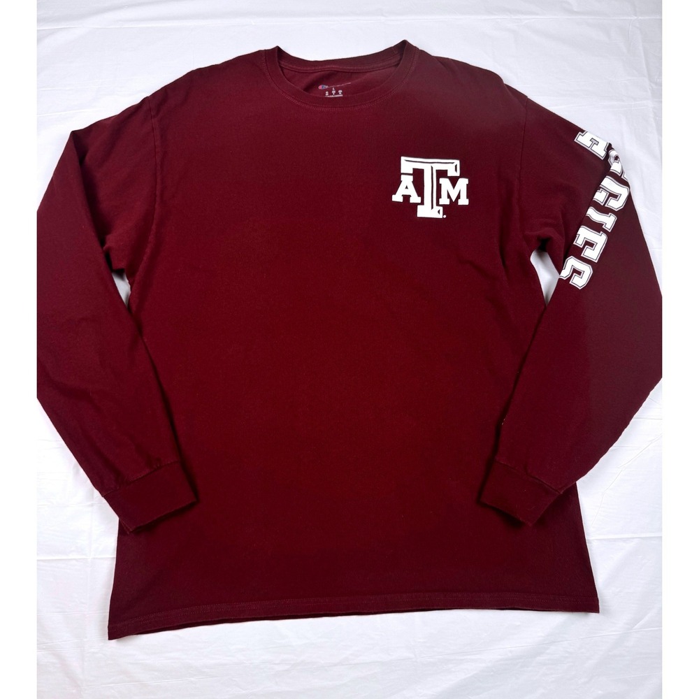 Champion Texas A&M Aggies Long Sleeve Shirt Large Maroon Graphic Tee Collegiate